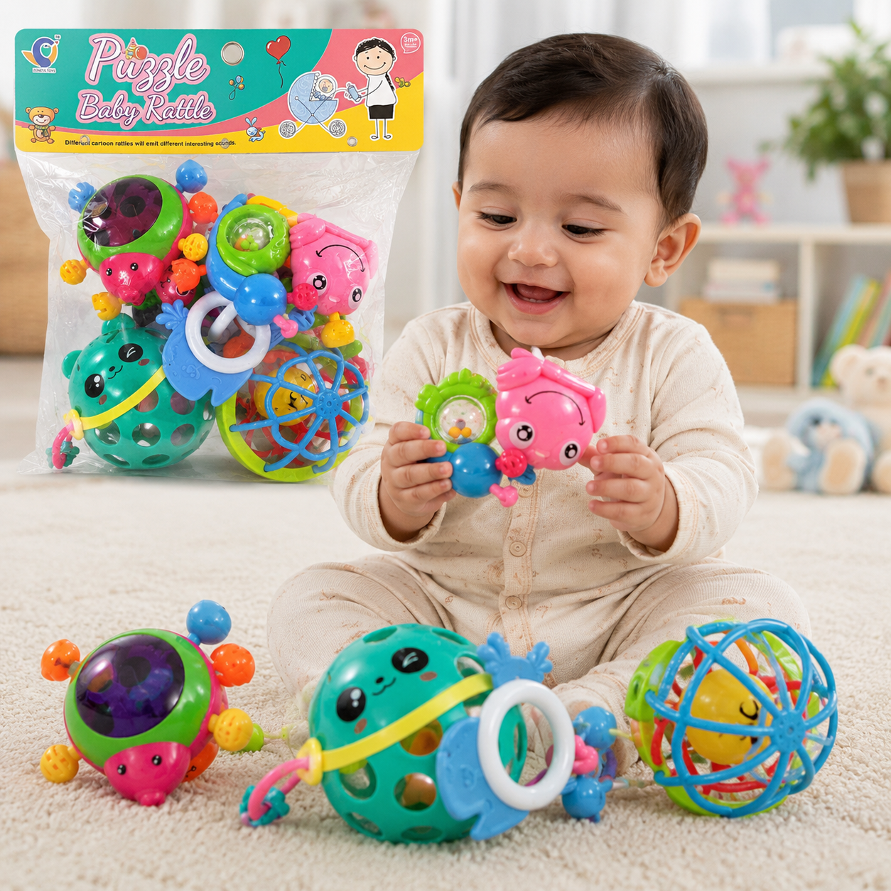 Baby Rattle Hanging Toys Playset Baby Rattle Toy Infant Grab Hand Shaker