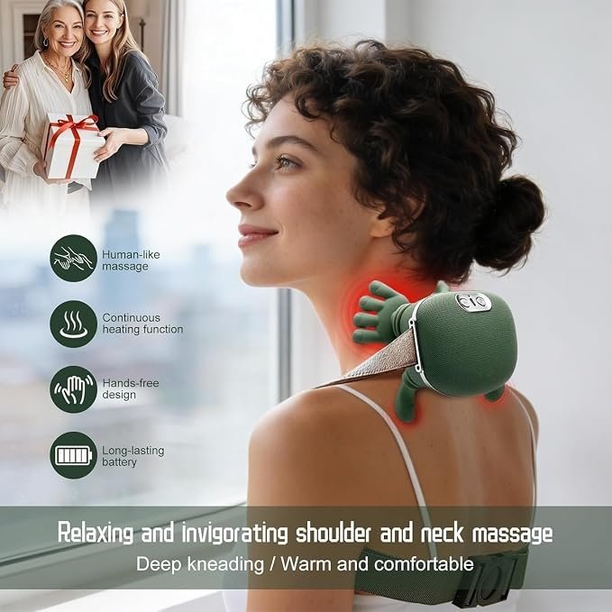 Bionic Heated Massager, Portable Wireless Shiatsu Massager for Neck and Back, Electric Deep Tissue Massager, 4D Deep Tissue Massager, Human Hand Simulation for Pain Relief