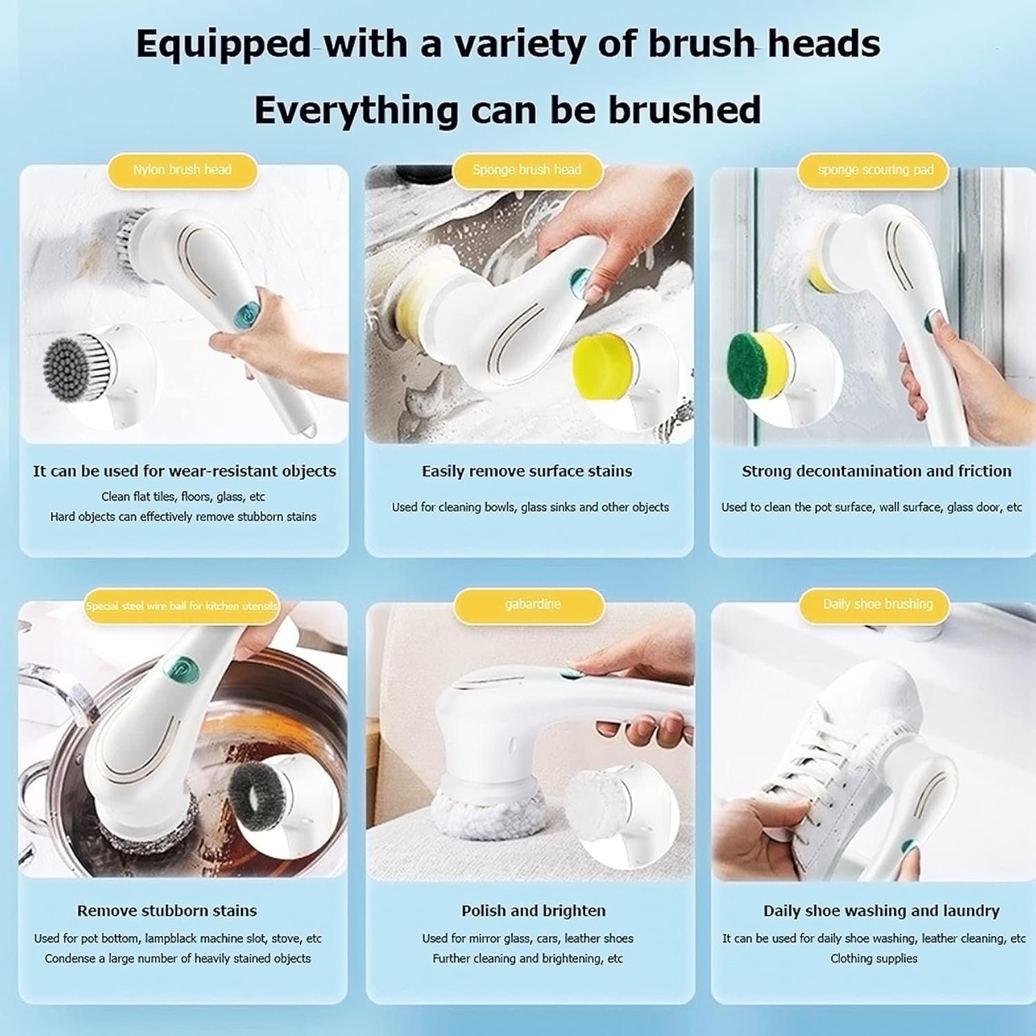 Rechargeable Electric Scrubber – Multi-Purpose Cleaning Brush with 5 Attachments