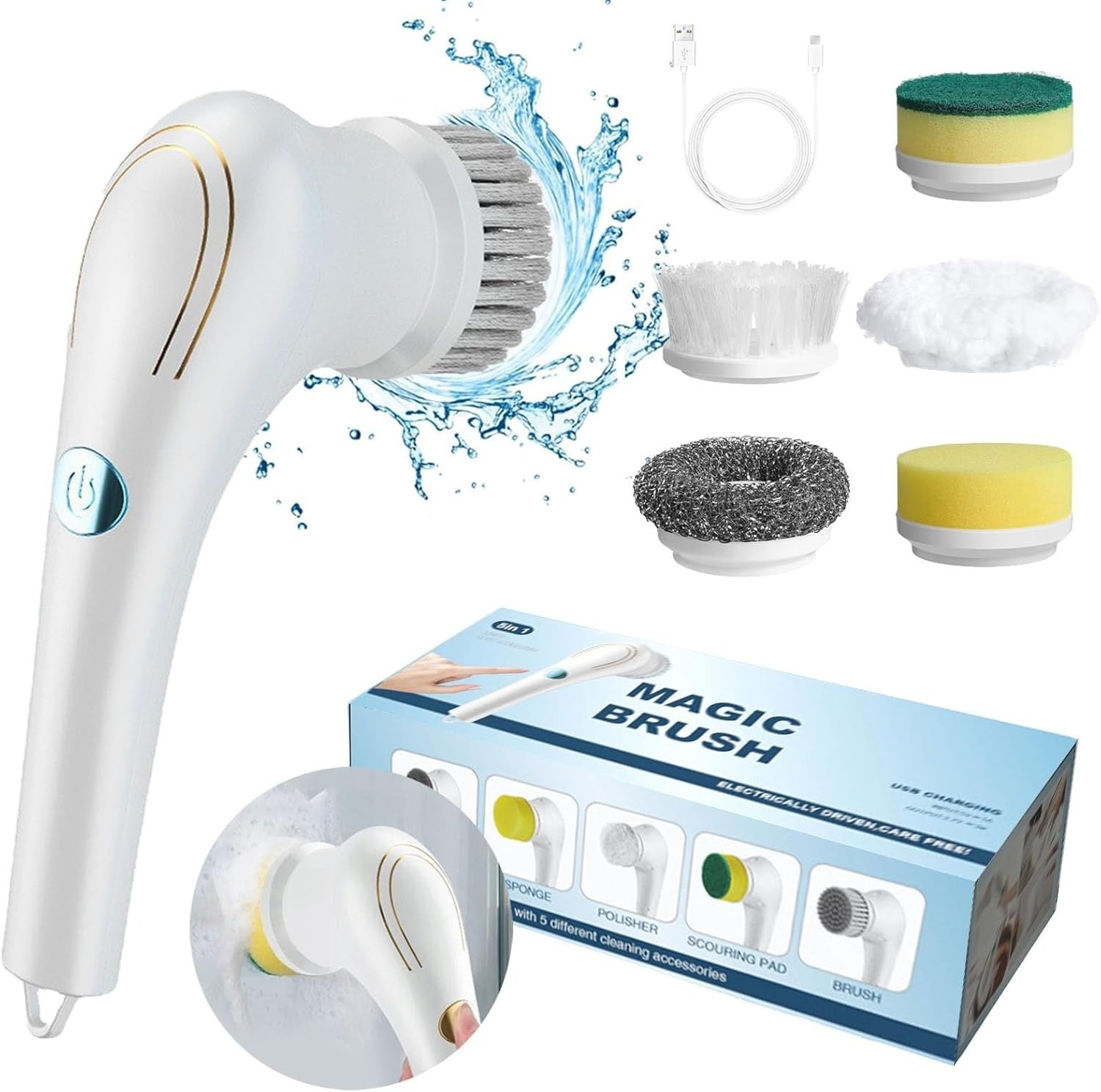 Rechargeable Electric Scrubber – Multi-Purpose Cleaning Brush with 5 Attachments