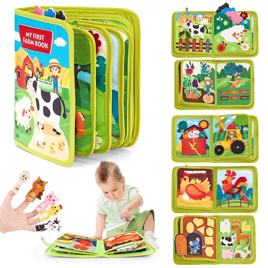 Baby First Farm Busy Book – Interactive Soft Cloth Activity Book with Farm Animals for Babies