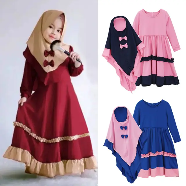 Girls and Children's Spring and Autumn Long Sleeve Dress + Headscarf Two-piece Children's Clothing ins