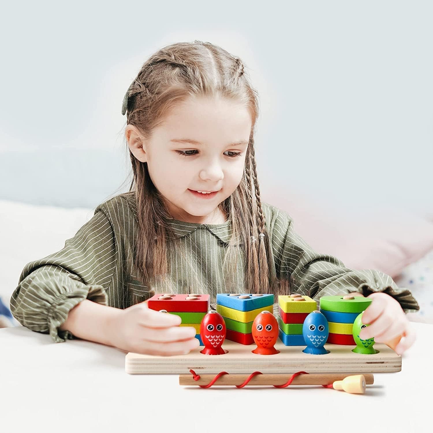 Wooden Educational Toys for Kids – Shape Sorter, Stacking Blocks & Magnetic Fishing Game – Learning Toy Set for 3+ Years Boys & Girls
