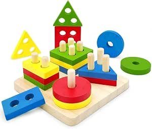 Montessori Toys for 1 2 3 Years Old, Wooden Sorting & Stacking Toys for Toddlers 1-3, Education Preschool Toddler Puzzles,Best Gift