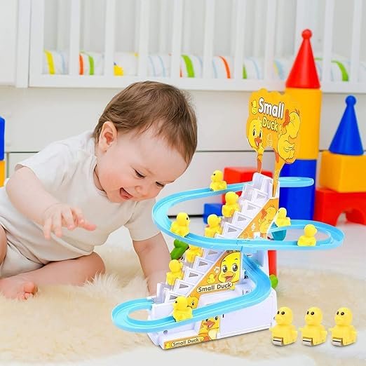 Duck Track Toys for Kids – Stair-Climbing Escalator with Lights & Music, Includes 3 Small Ducks 9pcs