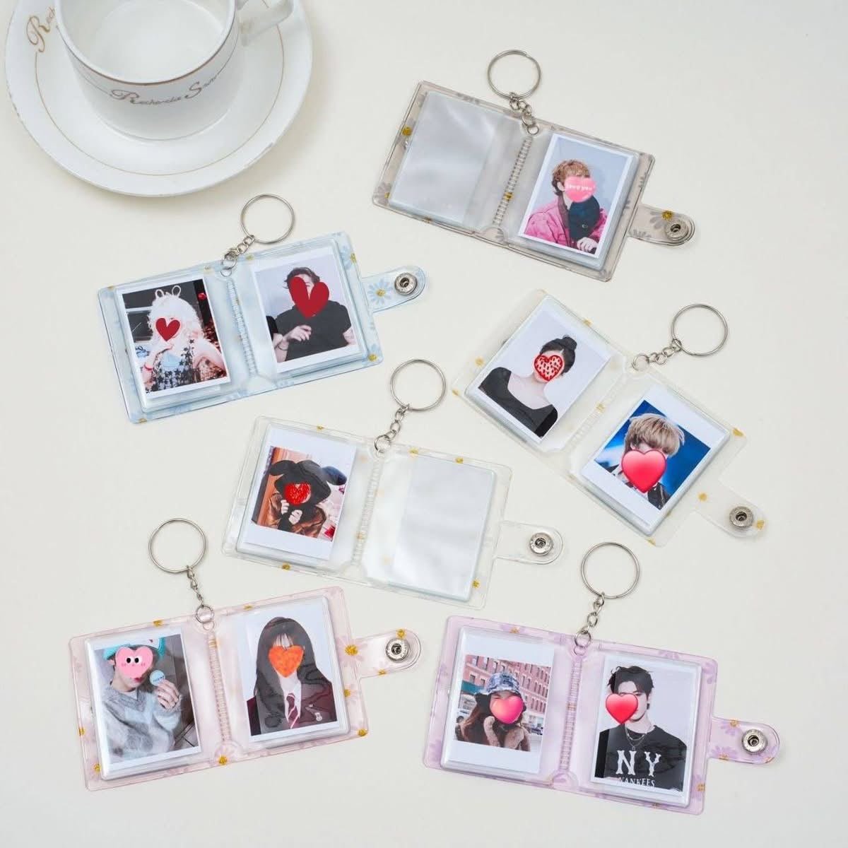 1/2inch 20 Pockets Hanging Chain Photo Holder Cute Mini Photo Album Keychain Portable Creative Card Holder With Keychain